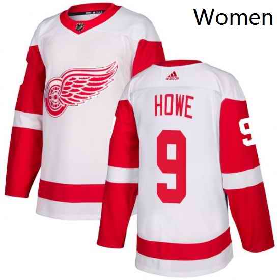 Womens Adidas Detroit Red Wings 9 Gordie Howe Authentic White Away NHL Jersey
